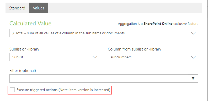 Execute Triggered Actions Option on Calculated Columns Configuration