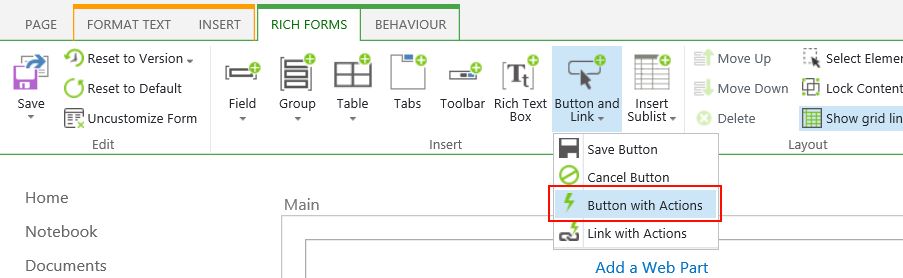 Add a button with actions to the form
