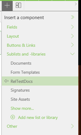 Insert sublists and libraries from toolbox