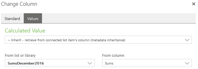 configure column to get metadata inherited from